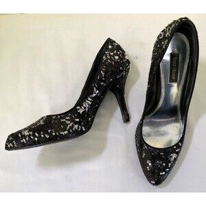 WHBM White House Black Market Athena Sequin Pumps Black Silver Size 7.5